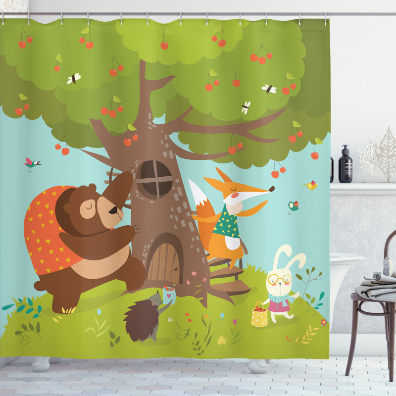 Animals Cherry Tree Shower Curtain