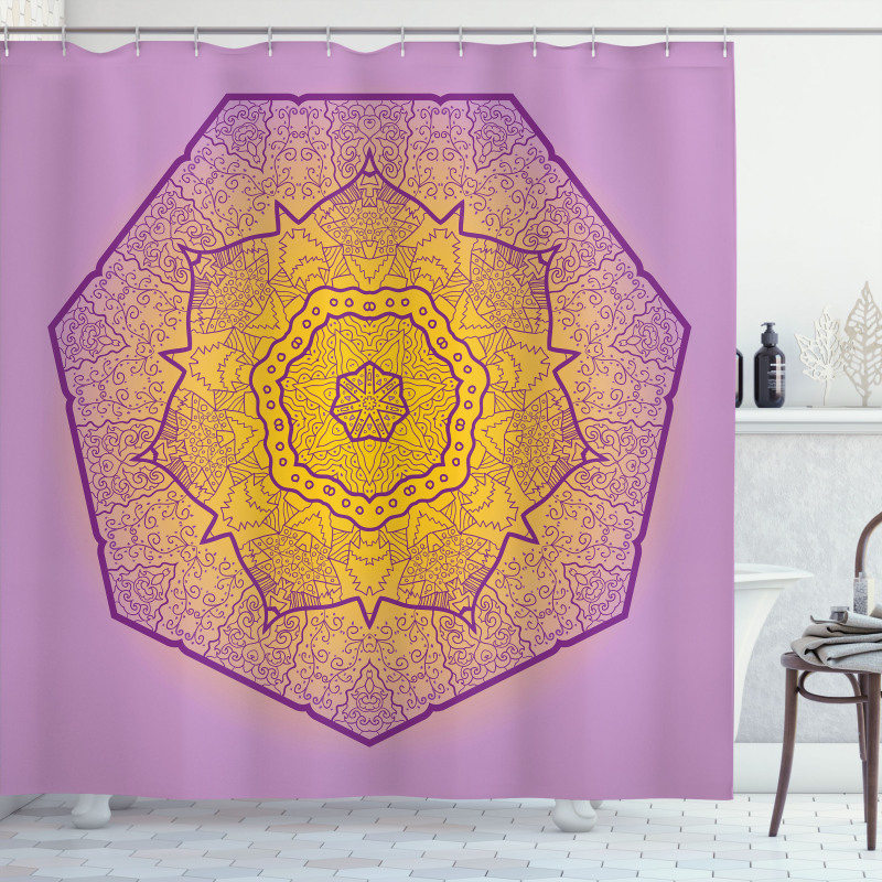 Oriental Heptagon Motif Shower Curtain