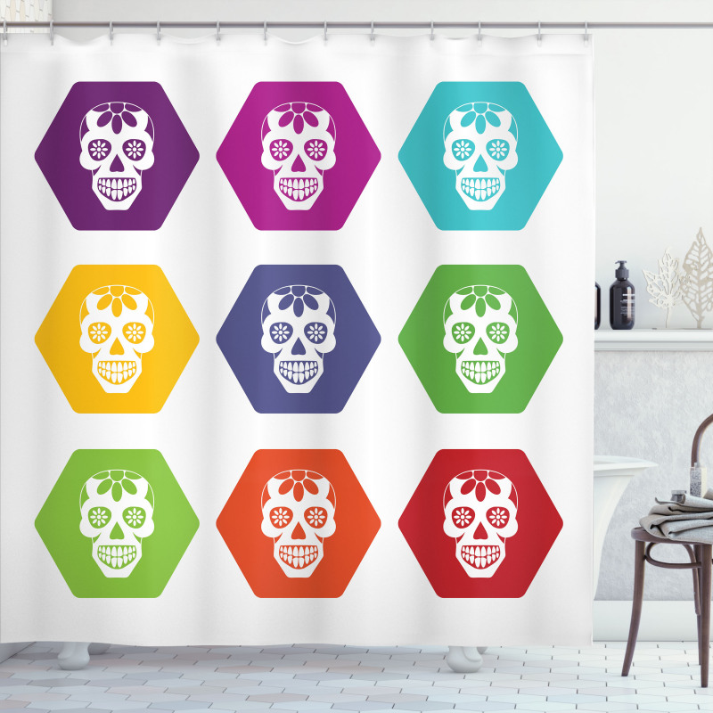 Hexagon Tiles Skull Shower Curtain