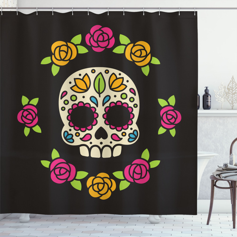 Floral Wreath Skull Shower Curtain