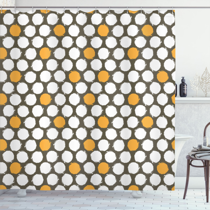 Bicolor Grunge Style Dots Shower Curtain