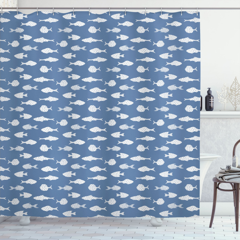 White Silhouette Fish Shower Curtain