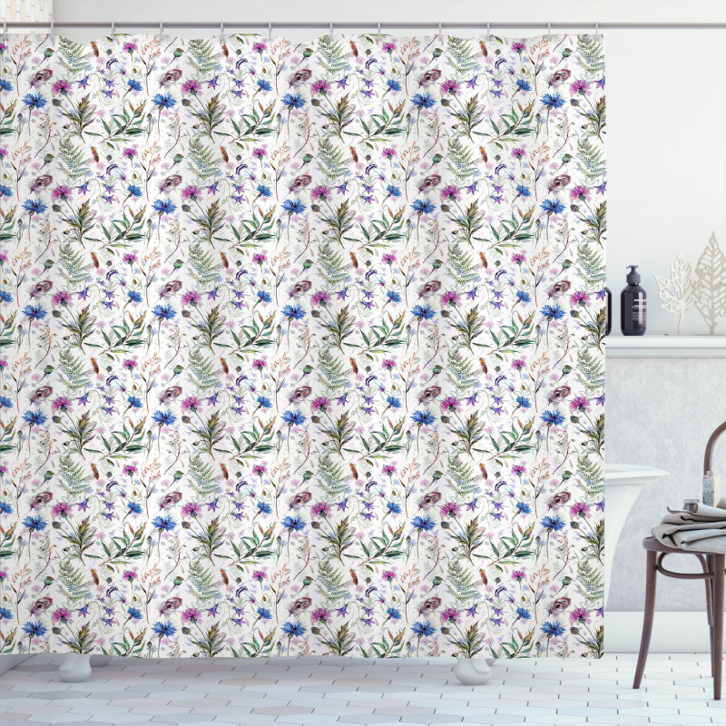 Watercolor Wildflowers Shower Curtain