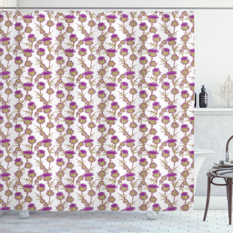 Summer Floral Thistles Shower Curtain