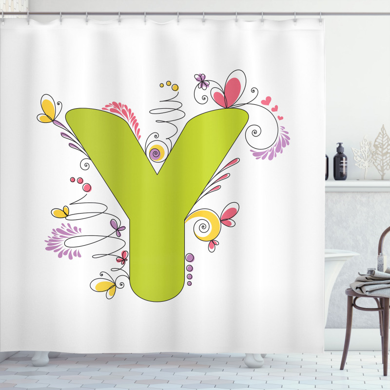 Colored Doodle Initial Shower Curtain