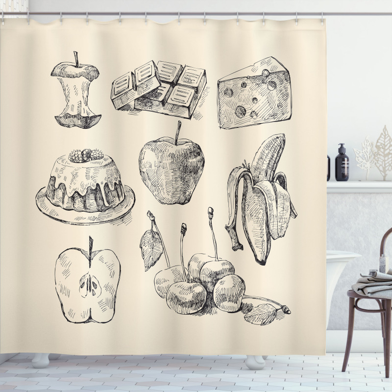 Hand-Drawn Sketch Meals Shower Curtain