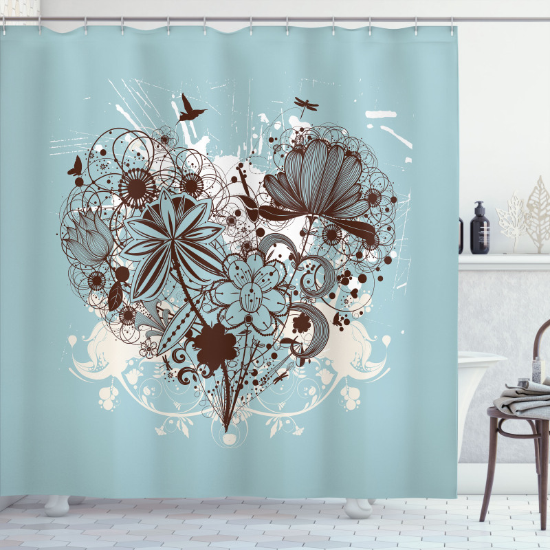 Heart Shape with Dragonflies Shower Curtain