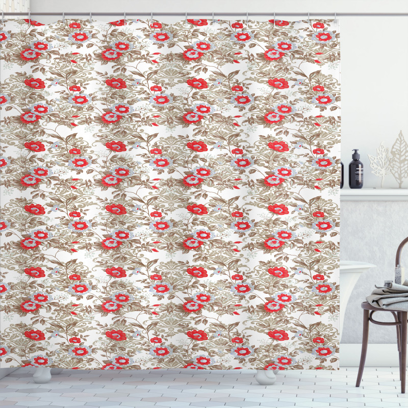 Vintage Floral Leaves Ornate Shower Curtain