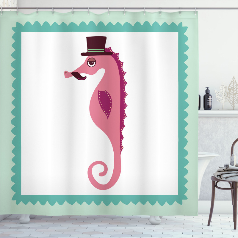 Hipster Seahorse Hat Shower Curtain