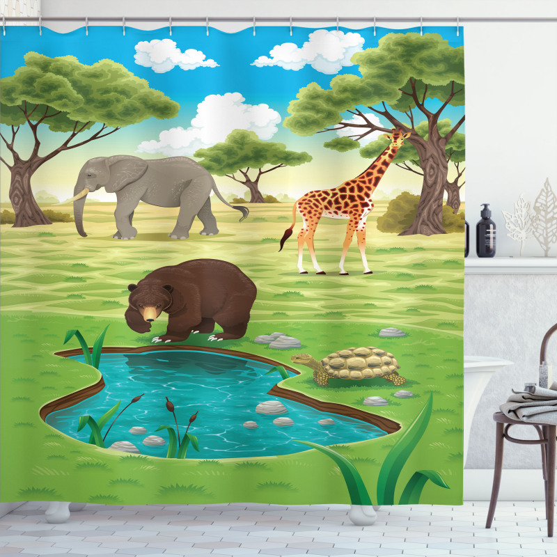 Jungle Bear Giraffe Shower Curtain