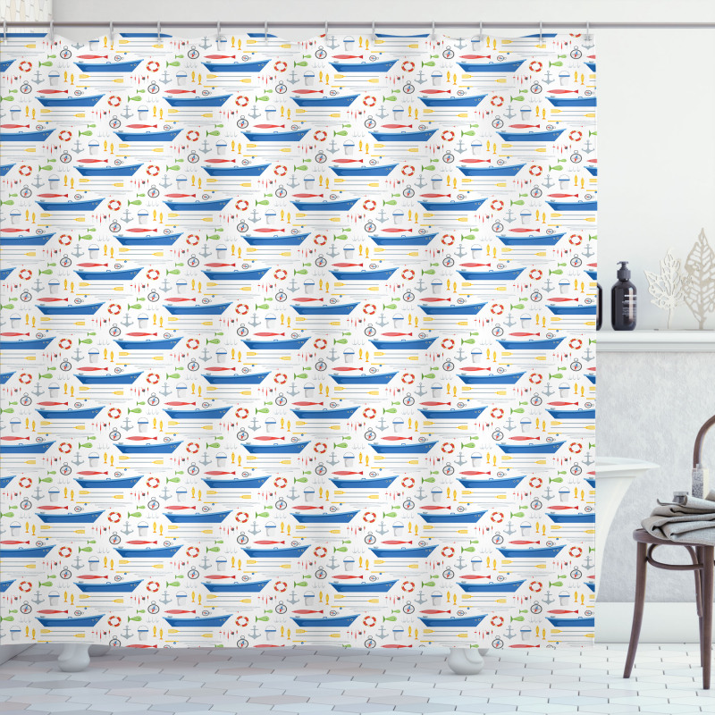 Cartoon Fishing Rods Shower Curtain