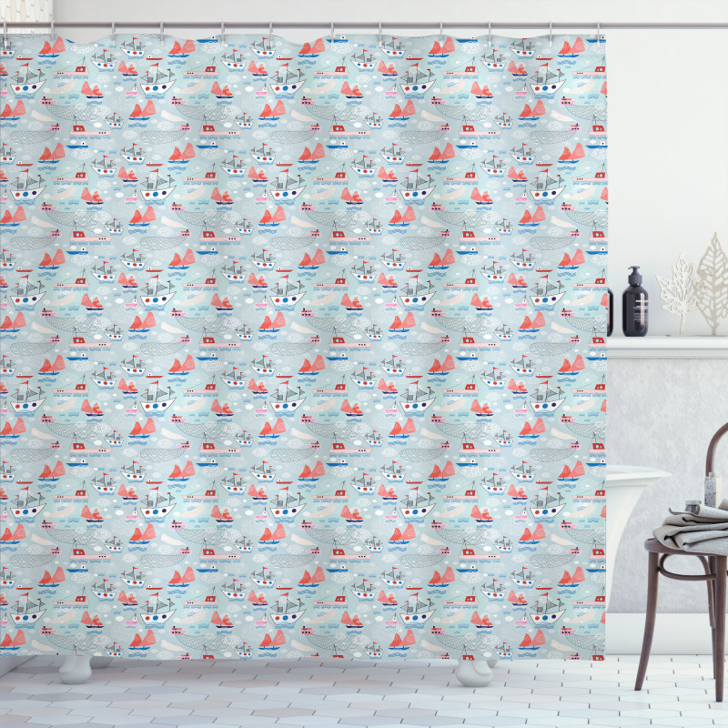 Ships on the Sea Pattern Shower Curtain