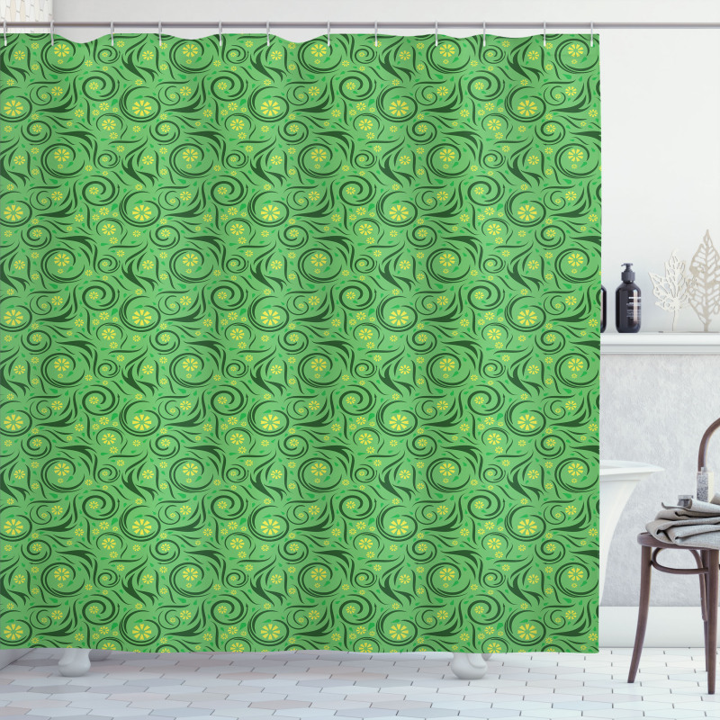 Floral Swirling Lines Shower Curtain