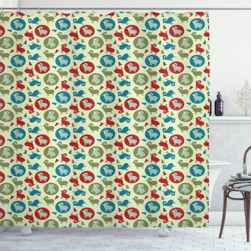 Pine Tree Ram Shower Curtain