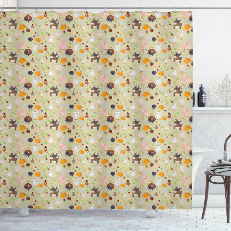 Cartoon Barnyard Crop Shower Curtain