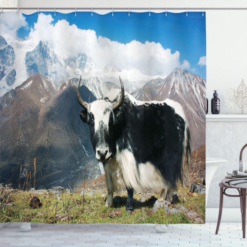 Bull Rural Mountains Shower Curtain
