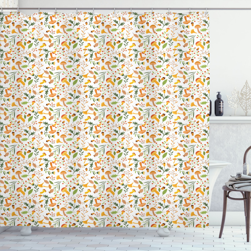 Mushroom Holly Berries Shower Curtain