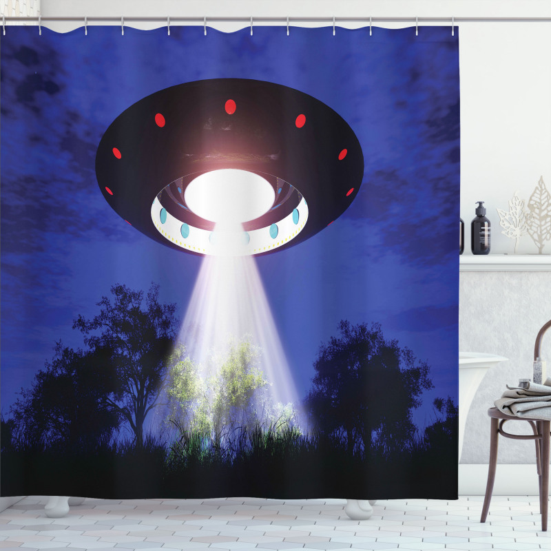 Night Scenery with Aliens Space Shower Curtain