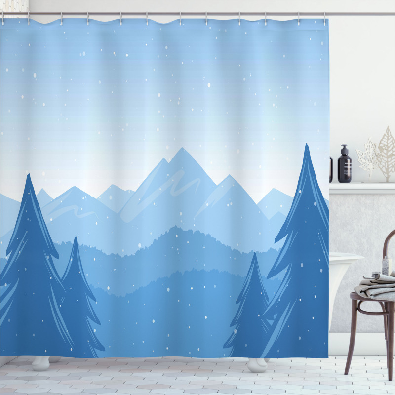 Snow Mountains Trees Shower Curtain