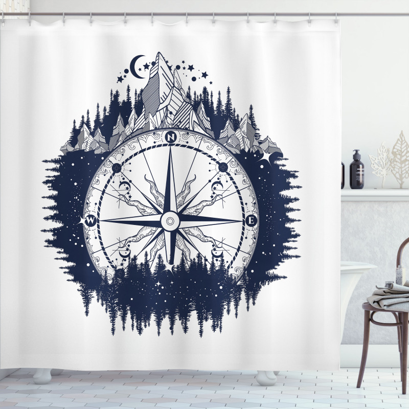 Compass Night Forest Shower Curtain