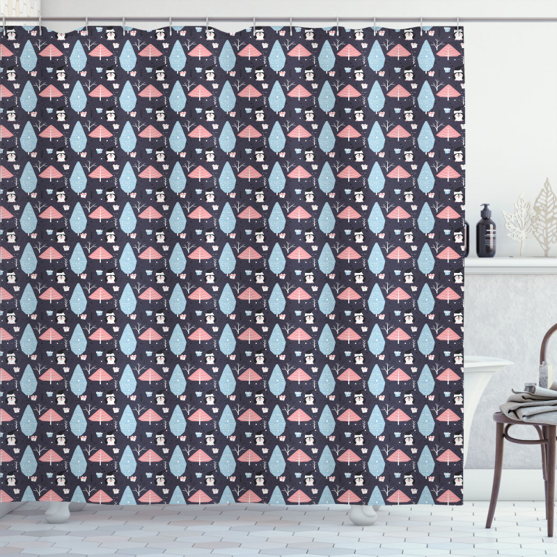 Penguins Boxes Trees Shower Curtain