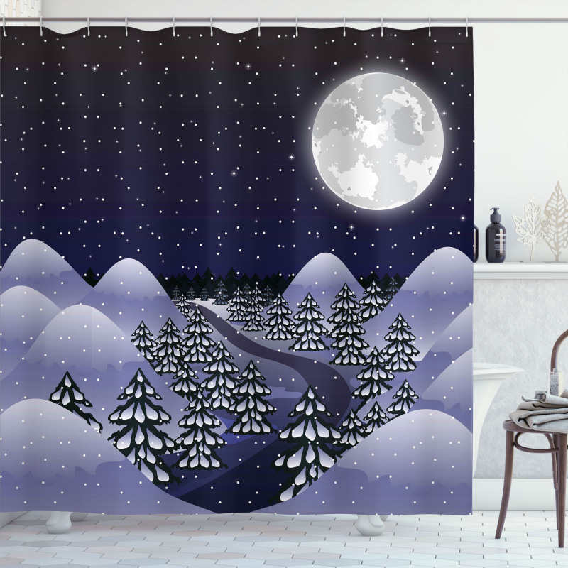 Snowfall Dark Forest Shower Curtain