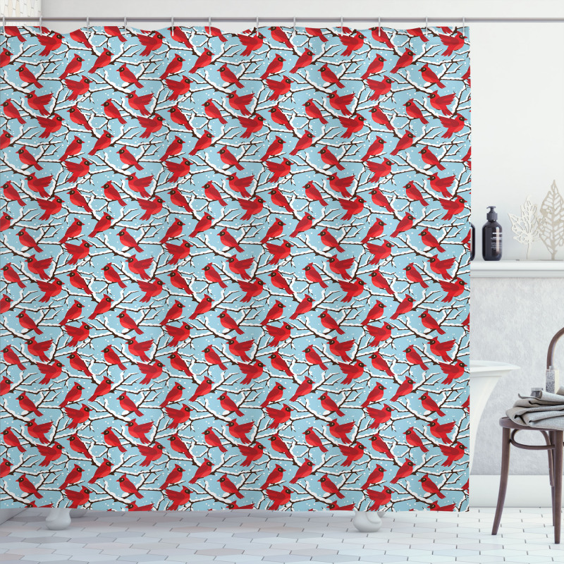 Cardinal Birds Trees Shower Curtain