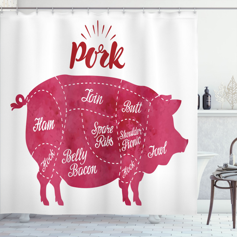 Cutting Pig Meat Diagram Shower Curtain