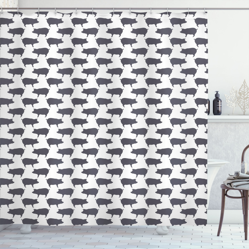 Domestic Pig Silhouettes Shower Curtain