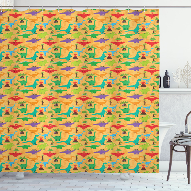 Dino Plants Volcano Shower Curtain