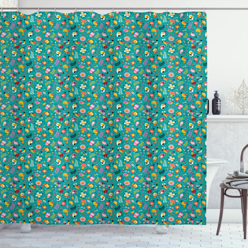 Funny Forest Birds Flowers Shower Curtain