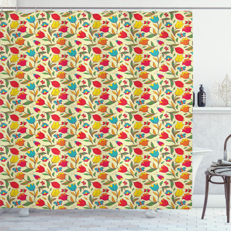 Butterflies Bee Tulips Shower Curtain