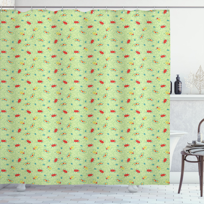 Doodle Bugs on Leaves Shower Curtain