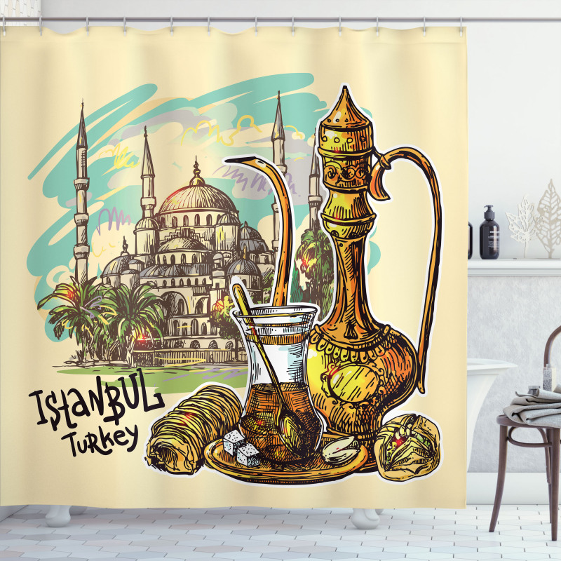 Teapot Sweets Turkish Shower Curtain