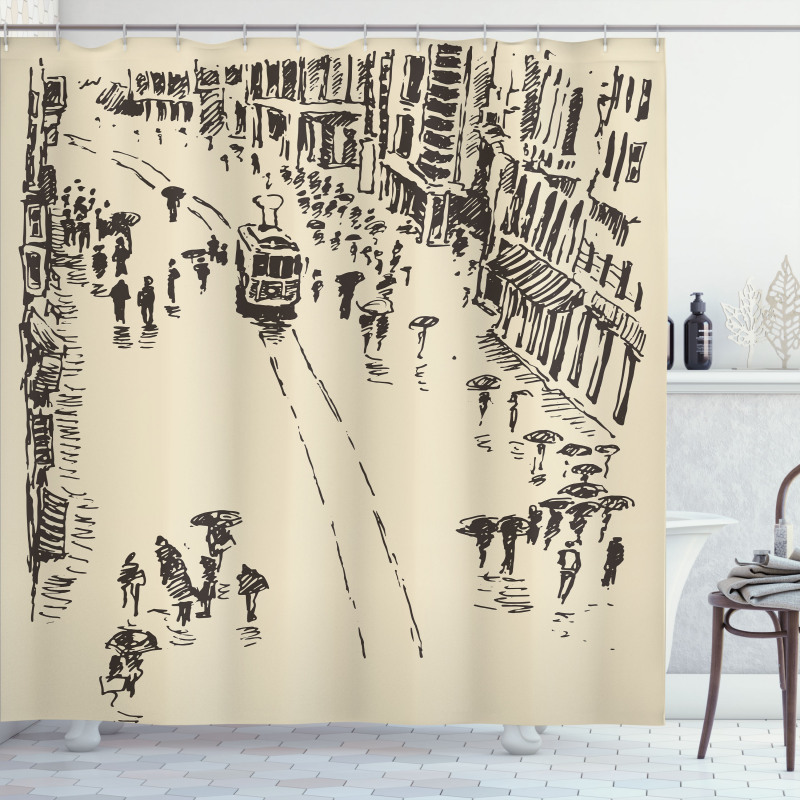 Cityscape Sketch Art Shower Curtain