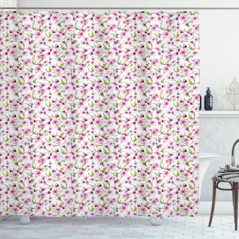 Aquarelle Style Flowers Shower Curtain