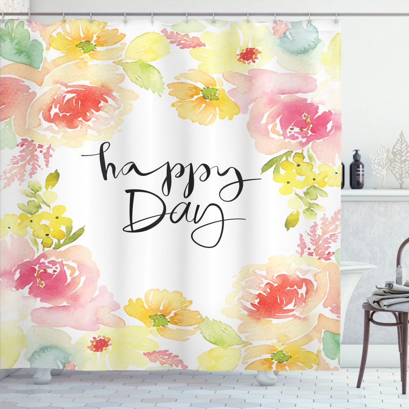 Happy Day Lettering Rose Shower Curtain