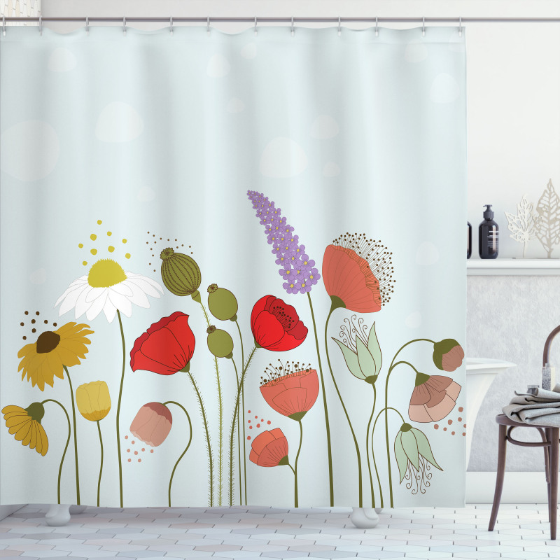 Daisy and Peony Pattern Shower Curtain