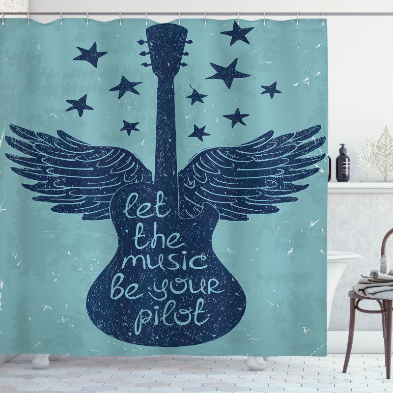 Guitar Wings Stars Words Shower Curtain