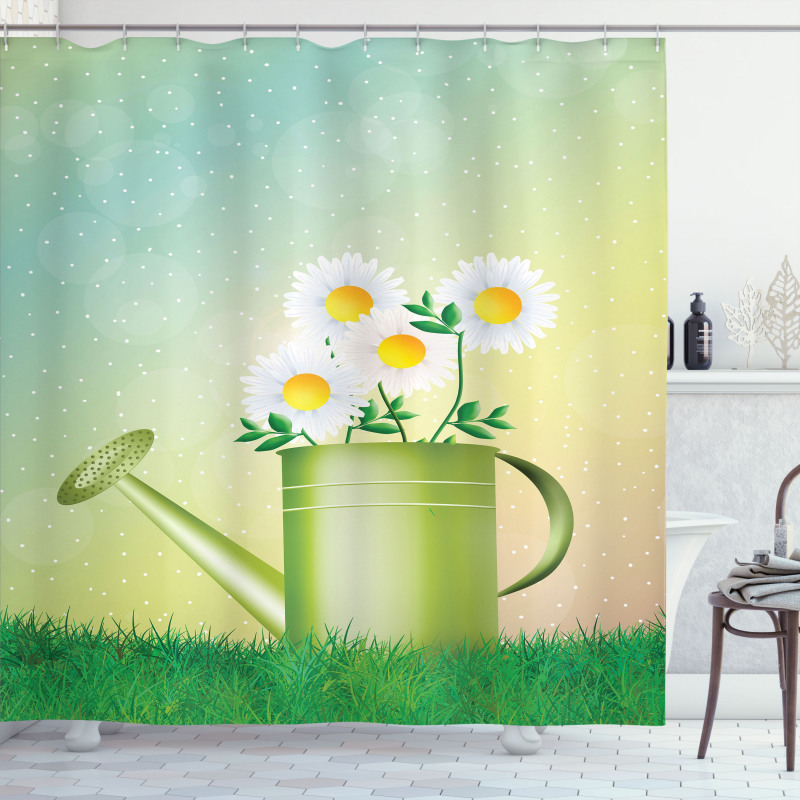Watering Can Flowerpot Shower Curtain