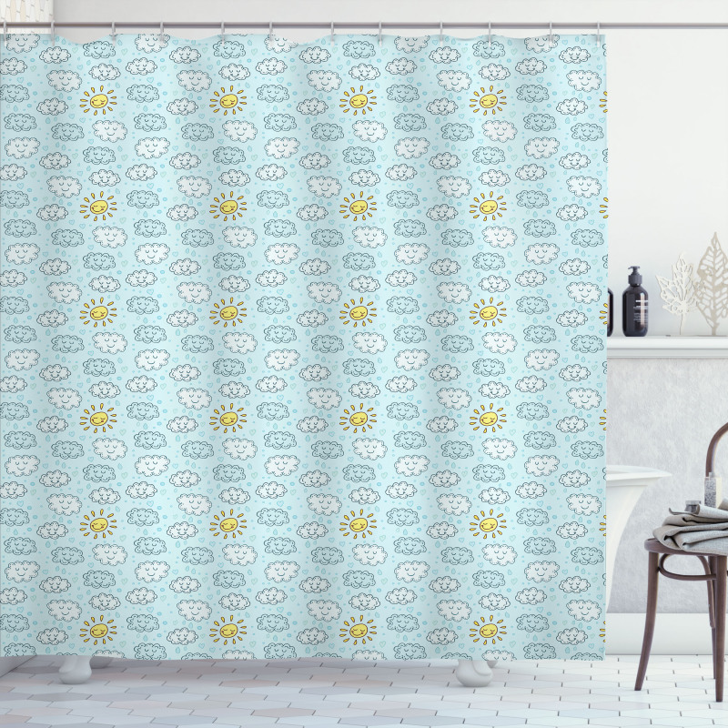 Clouds and Sun Print Shower Curtain