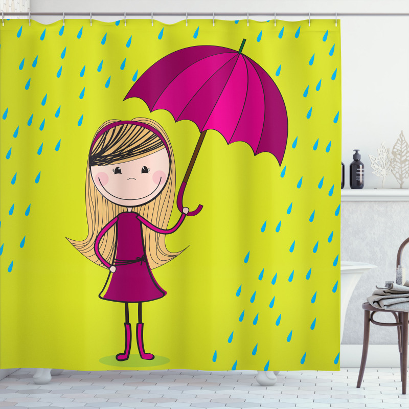 Little Girl Under Raindrop Shower Curtain