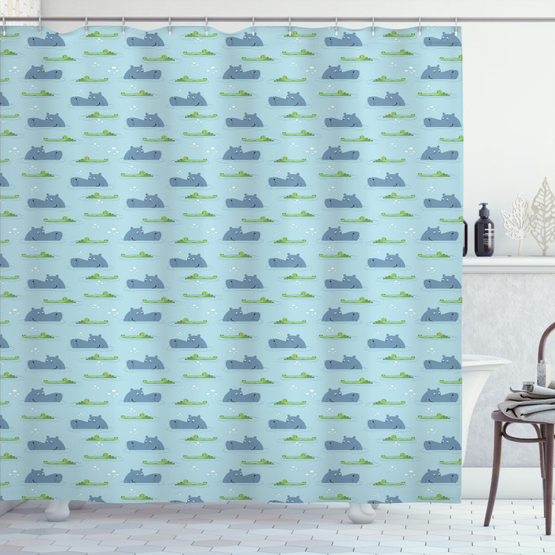 Hippo Crocodile in Water Shower Curtain