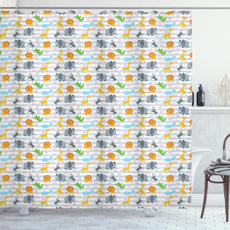 Friendly Zoo Characters Shower Curtain