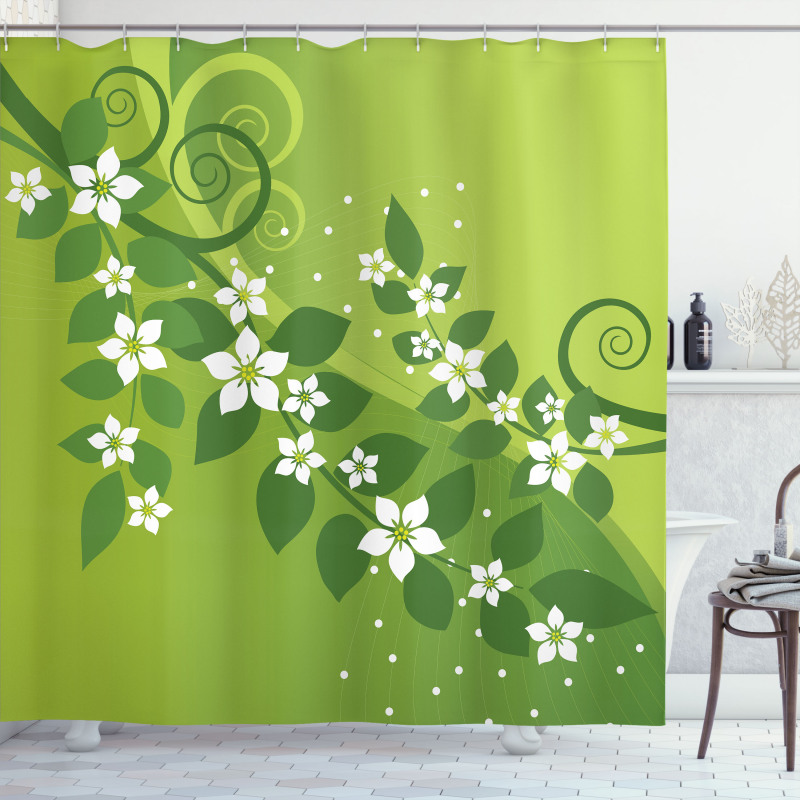 Graphic Curvy Leaves Shower Curtain