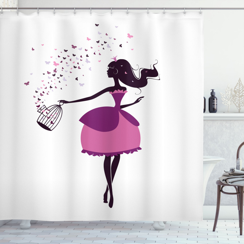 Girl Butterfly Cage Shower Curtain