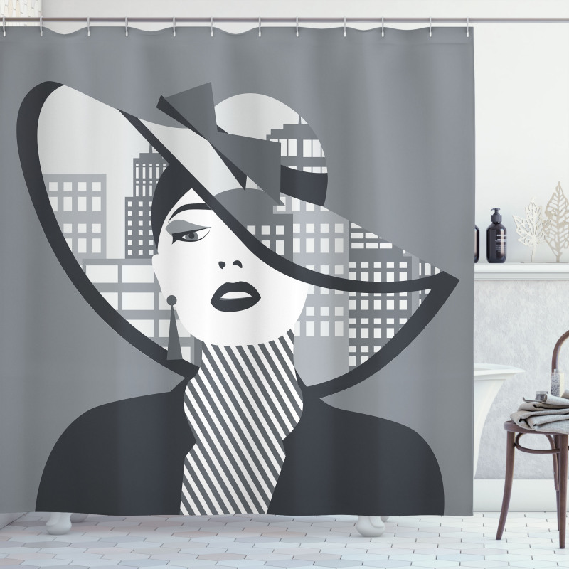 City Silhouette and Lady Art Shower Curtain