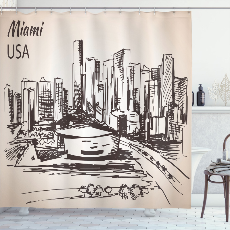 Miami Cityscape Sketch Shower Curtain