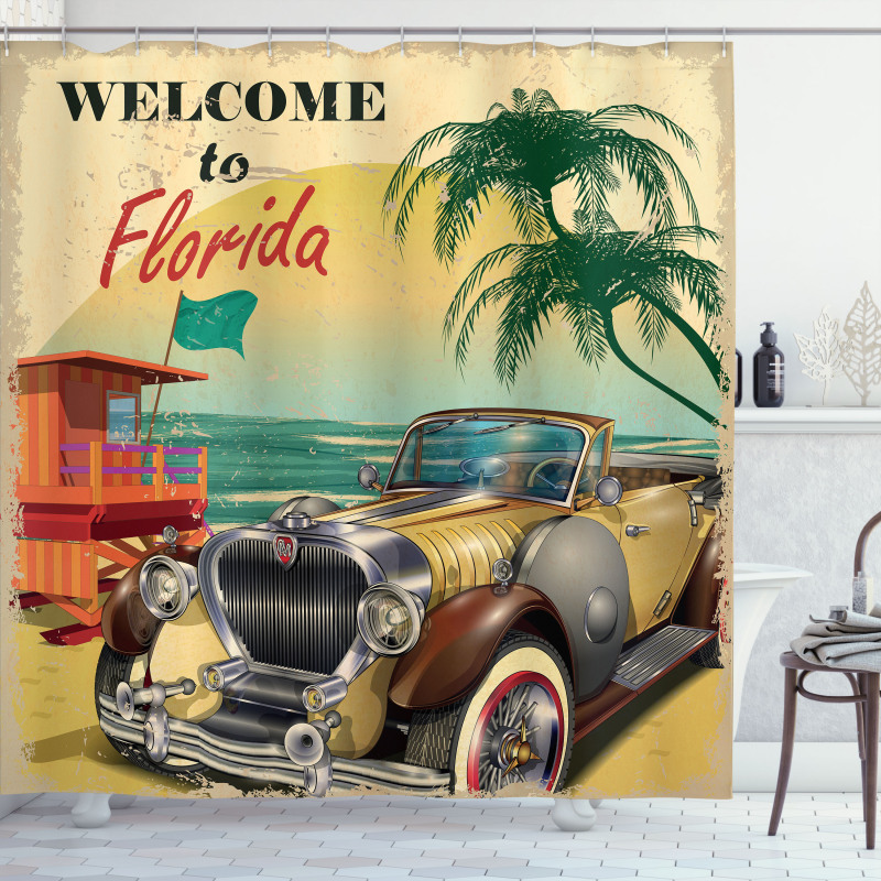 Old Beach Car Picture Shower Curtain