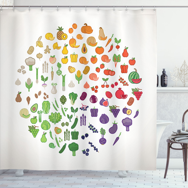 Colorful Food Circle Shower Curtain